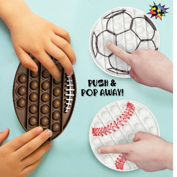 Fidget Fun 3 Piece Game On Sport Theme Push Pop Set Brand New in Package - Picture 2 of 5